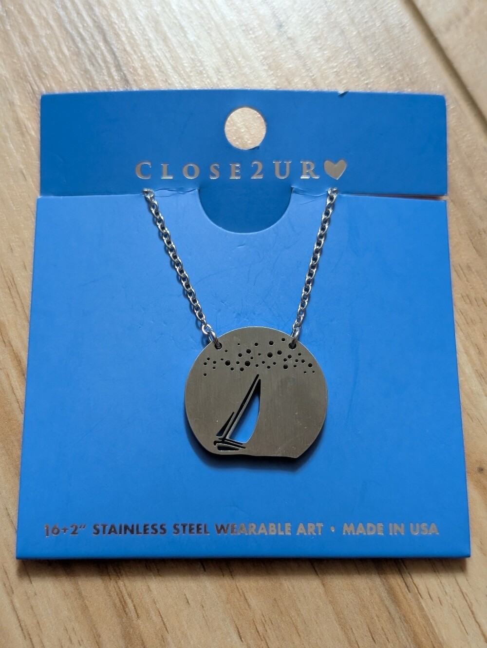 CLOSE2UR NWT Stainless Steel Sailboat Necklace Starry Night Circle 16+2"